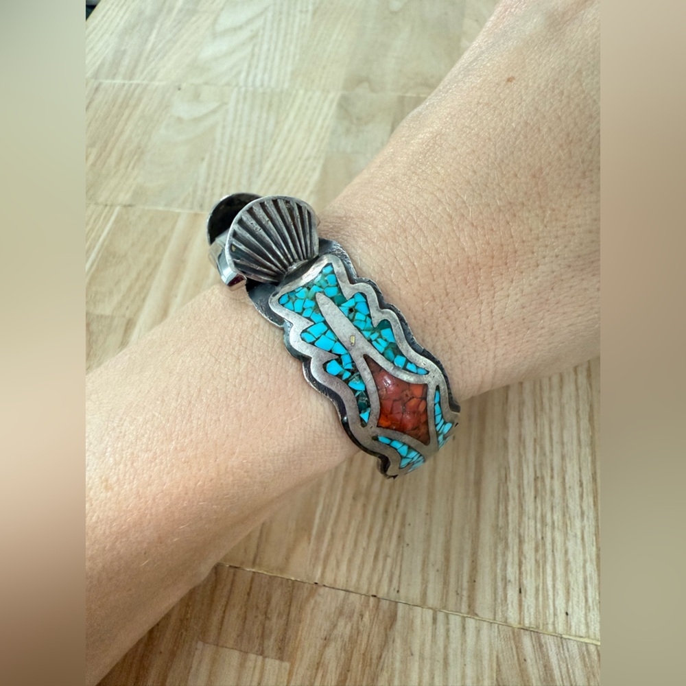 Southwestern Sterling silver turquoise watch cuff bracelet citizen eco drive - Picture 4 of 15